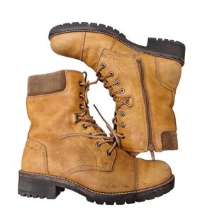 Ecco Elaine Hydromax Lace Up Side Zipper Leather Combat Boots 8